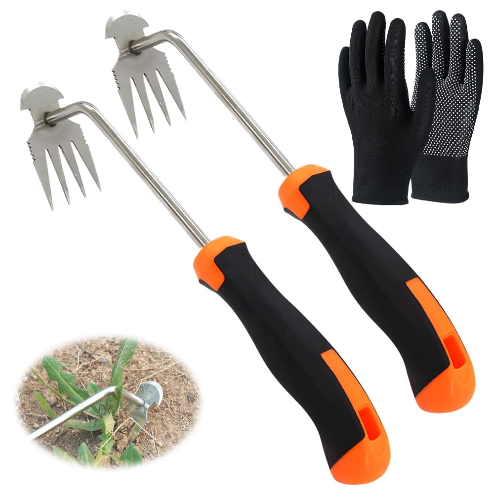 PASLFC Gartenarbeit Hand Unkrautstecher,Unkraut Entferner Gerät Edelstahl,Entwurzelungswerkzeug,Handjätgerät,Wurzeljäter,Gartenwerkzeug Unkrautstecher,Manual Weeders,Unkrautjäter mit Stiel