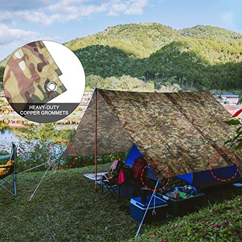 Fousam Camo Poncho, Waterproof Ripstop Hooded Raincoat Lightweight Packable Rain Cover for Hunting Camping Backpacking Emergency Tent Shelter Cp Woodland