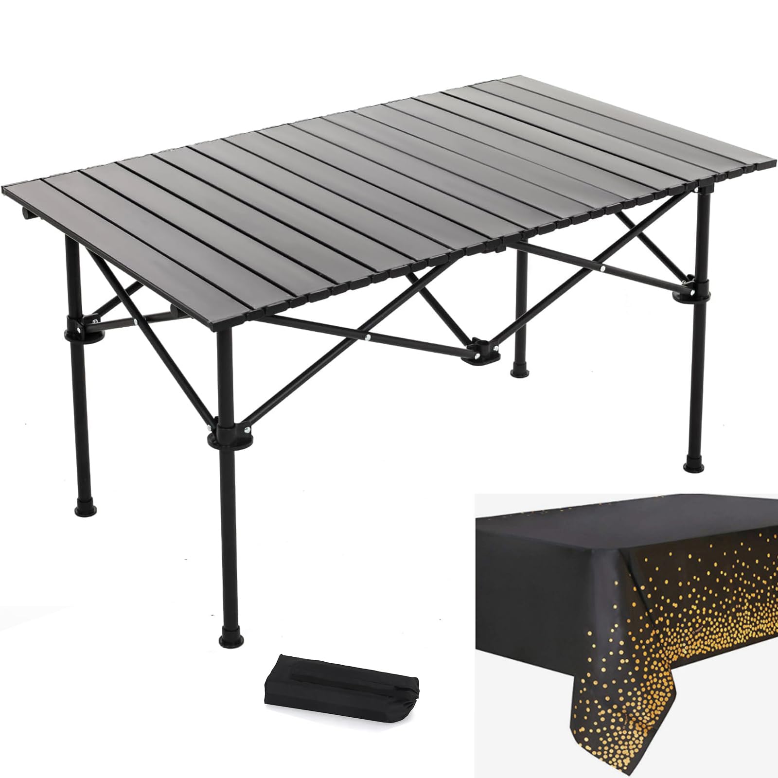 IS MUHE Camping Table,Outdoor Folding Portable Picnic Camping Table, Aluminum Roll-up Table with Easy Carrying Bag for Indoor,Outdoor, Beach,Backyard, BBQ, Dinner Party, Picnic,Camping (BLACK)