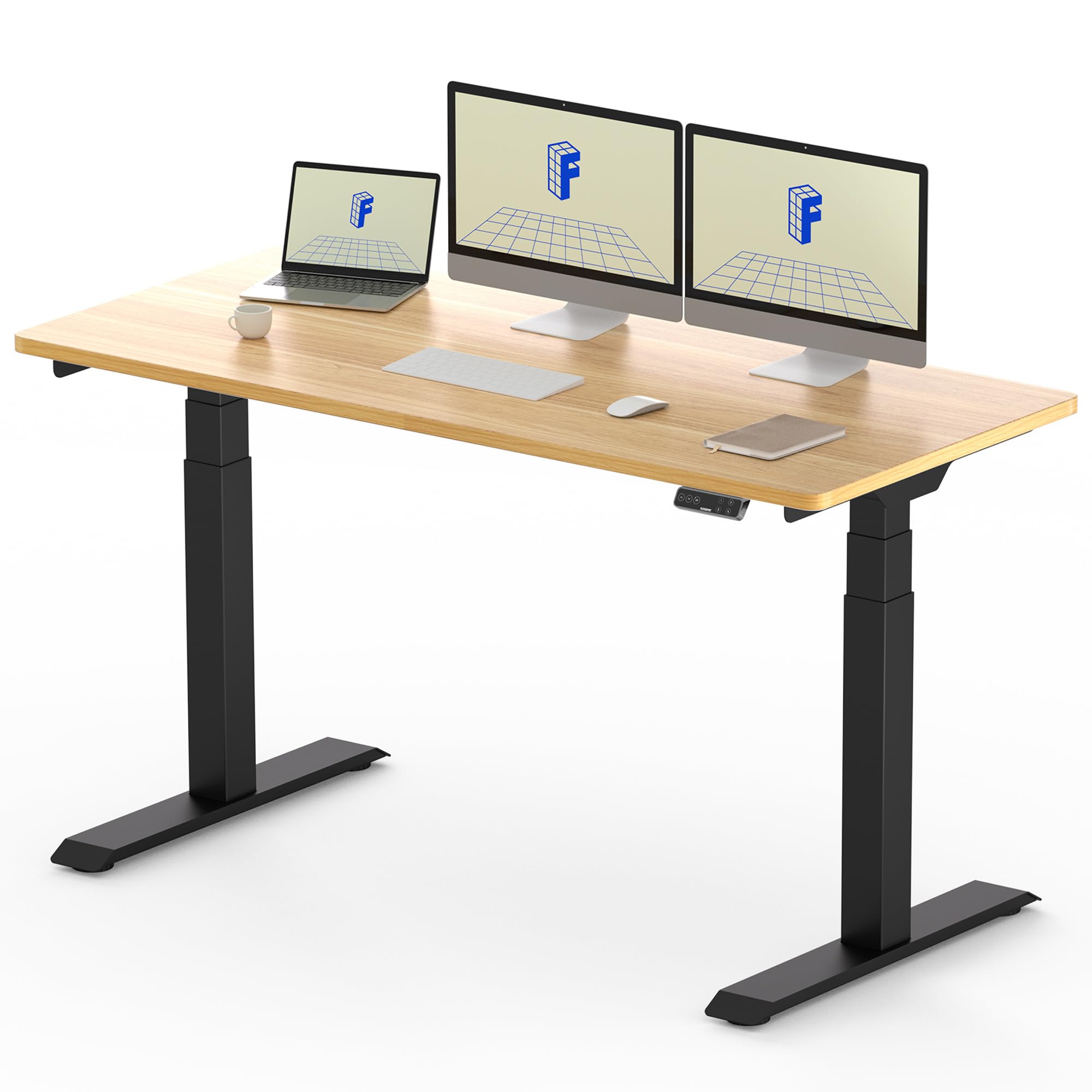 FLEXISPOT スタンディングデスク 電動式昇降デスク メーカー5年保証 高さ調節 パソコンデスク E7 セット (足（黒）+幅180cm天板（メープル）)