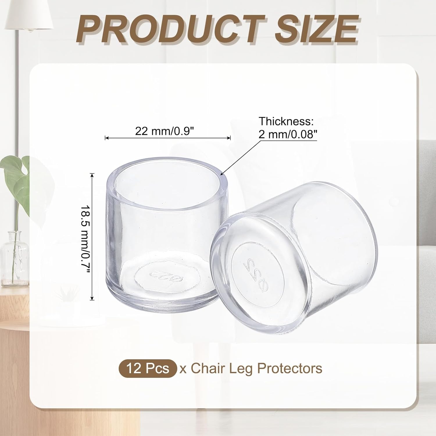 12 Pieces Transparent Chair Leg Floor Protectors, 8/9 Inch Round PVC Chair Leg Caps for Solid Wood Floors, Reduce Noise Table Furniture Covers