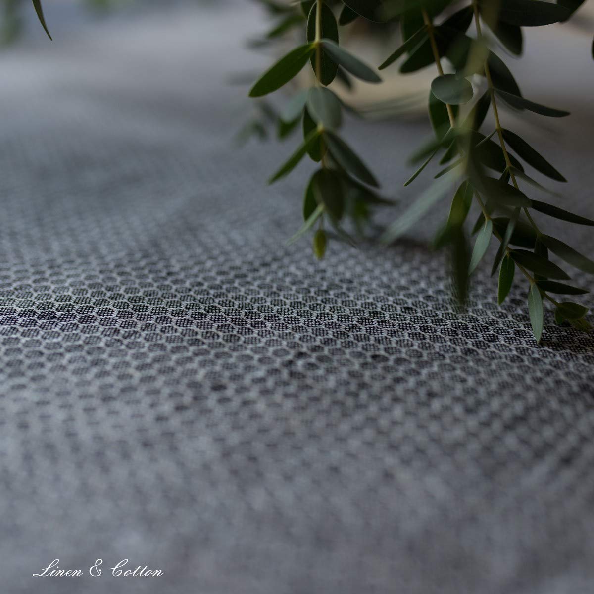 Linen & Cotton Schöner Edler Tischläufer Stoff Tischband Tischdeko Honeycomb -100% Leinen, Schwarz Beige Grau (47 x 270 cm) Rechteckig Läufer Tisch Tischwäsche für Wohnzimmer Esstisch Weihnachten Fest