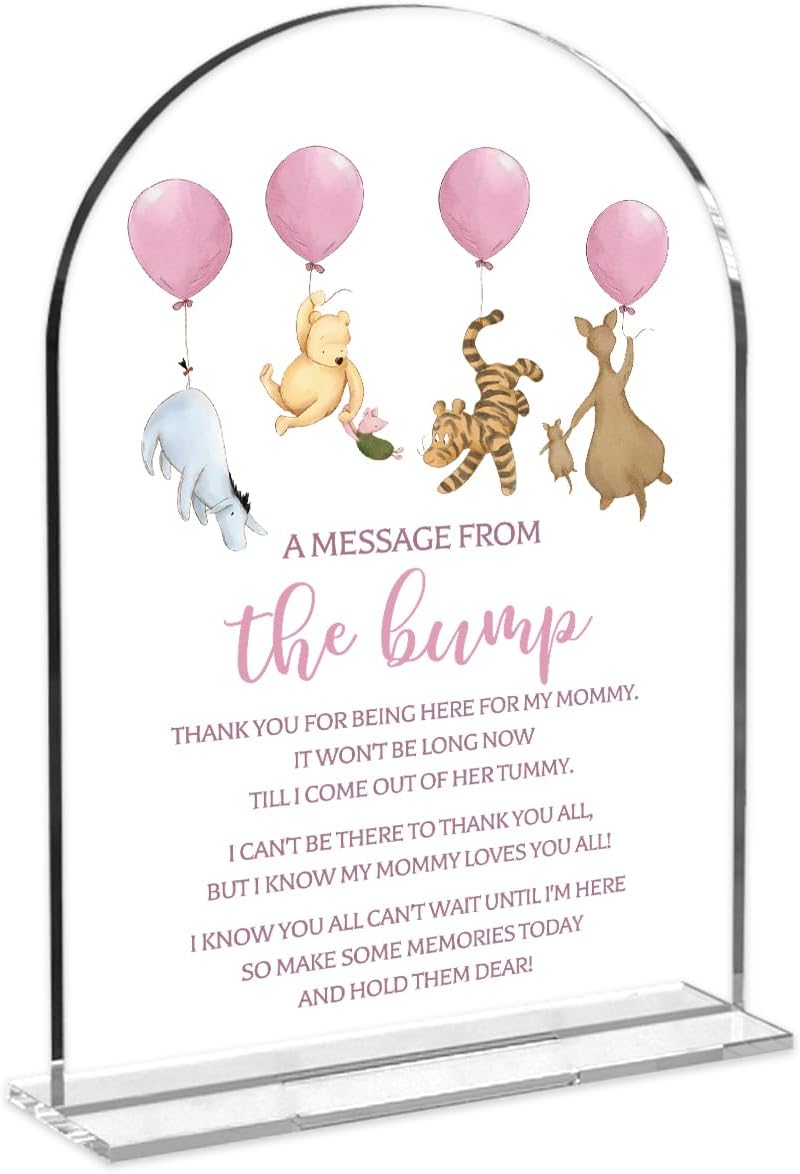 Cute Bear Baby Shower Sign Decor Pink Arch Acrylic decorativesignage0460
