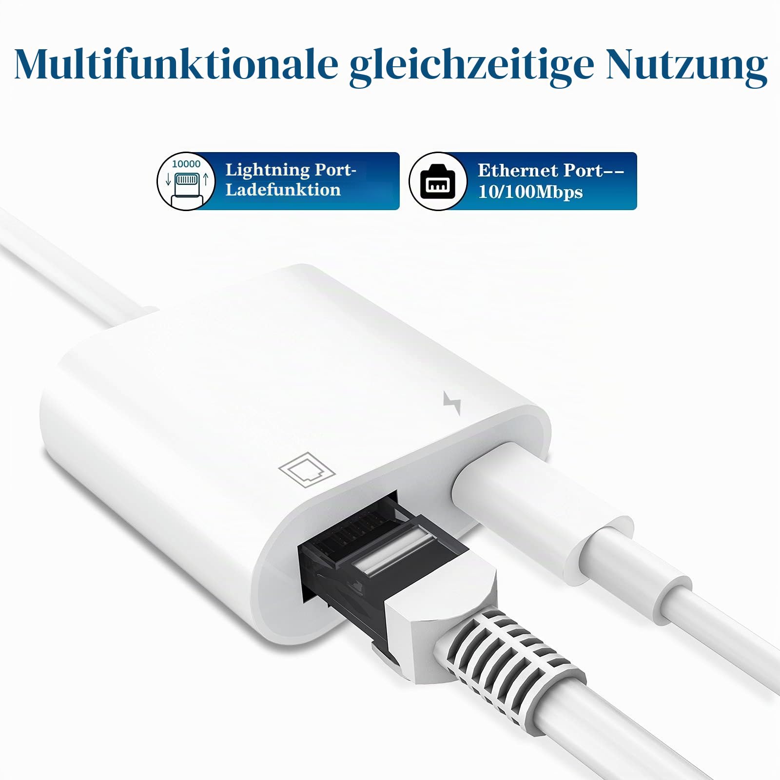 Apple MFi-zertifizierter Lightning-zu-Ethernet-Adapter, 2-in-1-RJ45-Ethernet-LAN-Netzwerkadapter mit Ladeanschluss für iPhone/iPad/iPod, Plug-and-Play, unterstützt 100 Mbps Netzwerk
