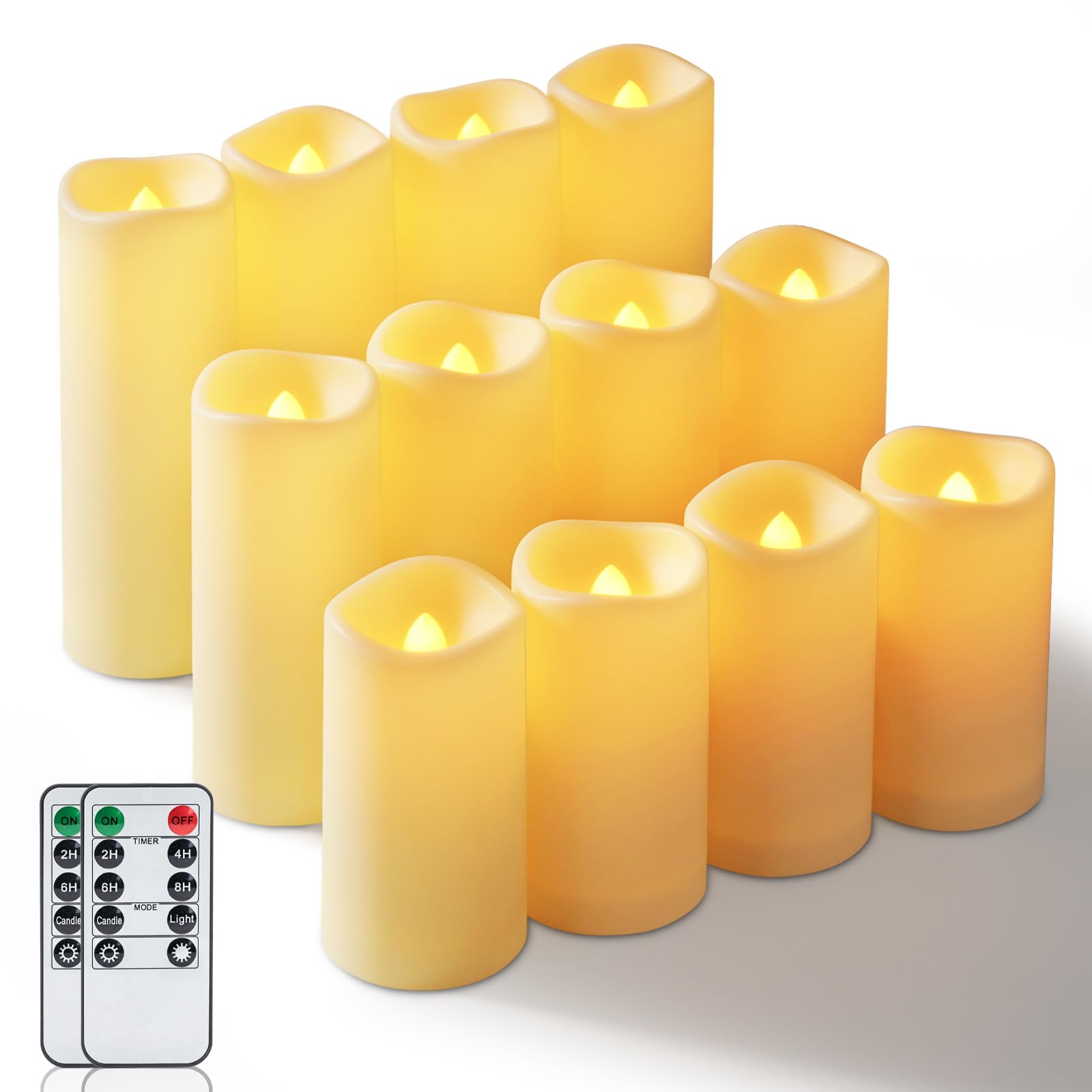 Homemory 12-Piece Waterproof Flameless LED Candles with Remote Control &amp; Timer, Multi-Size Set (D2.2'' x H4''5''6''), Battery Operated for Outdoor/Indoor Decor, Wedding, Holidays &amp; Events