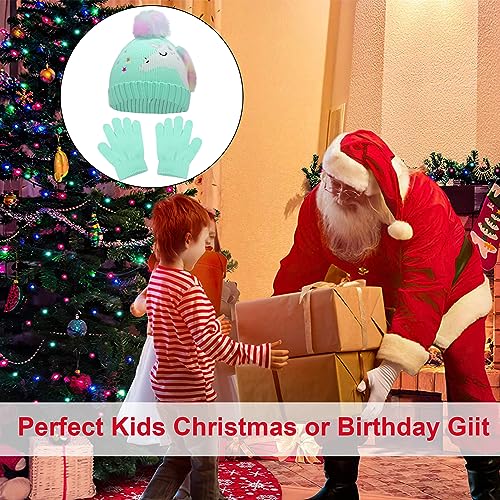Kids Novelty Unicorn Beanie Hat & Gloves Set Boys Girls Warm Winter Hat for Kids Age 3-6 Years3