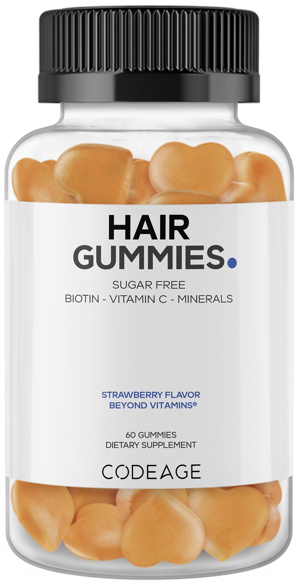 Codeage Hair Gummies, Biotin 5000 mcg, Sugar Free Growth Gummy Vitamins A, C, B6, B12, D3, Zinc, Inositol Supplement, Women & Men, Pantothenic Folic Acid, Nails, Skin, Strawberry Coconut Flavor, 60 ct