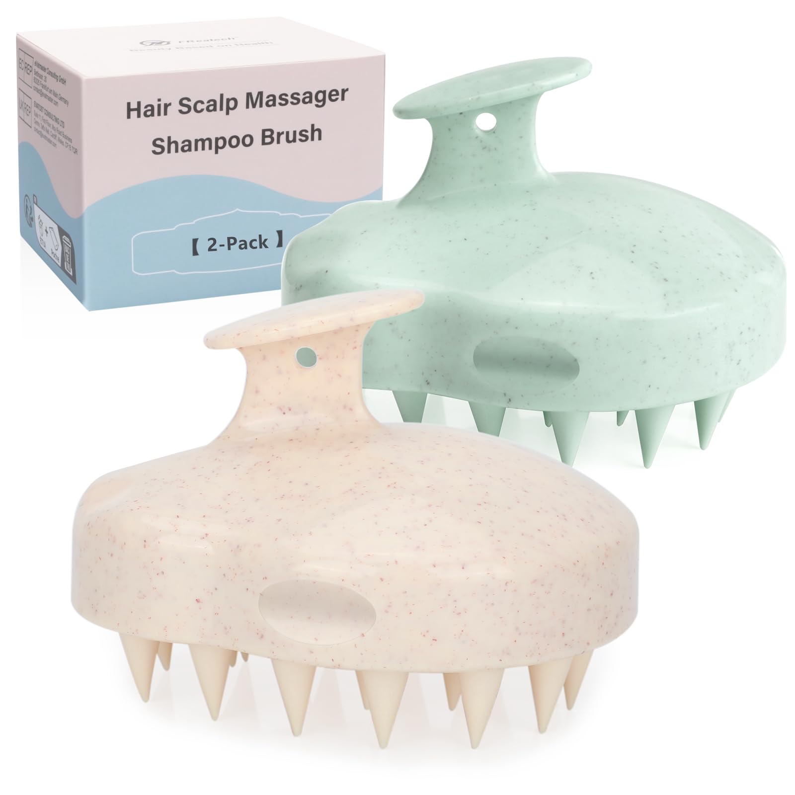 FREATECH 2-Pack Wheat Straw Hair Scalp Massager Shampoo Brush with Silicone Bristles for Hair Growth and Dandruff Scalp