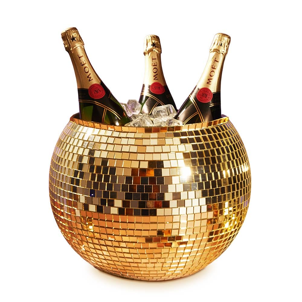Refroidisseur de vin et bac à glace boule disco dorée XL pour fêtes