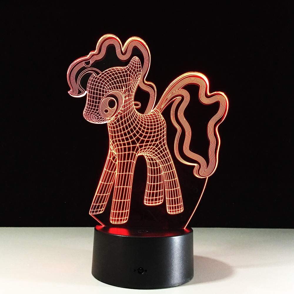 DZX 3D Illusion Lamp Led Night Light My Little Pony Table Creative Colorful Gradient Ambience Kid Baby Friend Touch Lamps Lighting ，Kids Toy Birthdays Gift