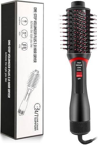 Cepillo secador de pelo, más 2.0 profesional 4 en 1 cepillo secador de pelo de un solo paso, cepillo secador de pelo de titanio iónico negativo de