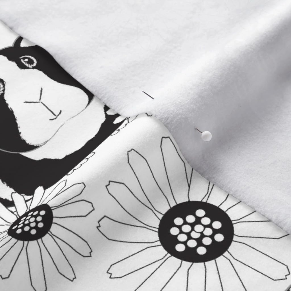 Spoonflower Fabric - Guinea Pigs Daisies Black White Pig Cute Animal Pets Printed on Polartec(R) Fleece Fabric by The Yard - Sewing Blankets Loungewear and No-Sew Projects