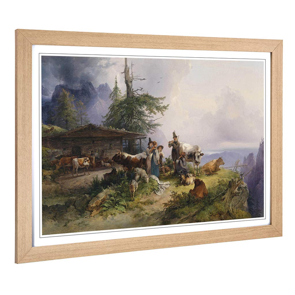 Big Box Art Framed Print of Friedrich Gauermann Farmhouse Design | Wall Art Picture | Home Decor for Kitchen, Living, Dining Room, Bedroom, Hallway, Office, Oak, A2 / 24.5x18 Inch / 62x45cm