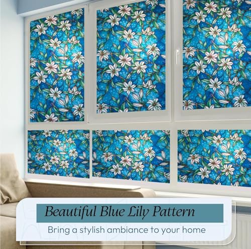 Image of HOME13 Window Privacy Film Frosted Glass Film Decorative Window Sticker Removable Window Film Home Office Privacy Film Window Coverings (Orchid Flower, 1 Feet by 4 Feet)