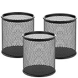 MaxGear Pen Holder for Desk, Premium Mesh Metal Pencil Holder Pen Cup Marker Holder Makeup Brush Holders, Desk Accessories & Workspace Organizers for Home, School & Office, Black, 3.7’’ Tall, 3 Pack