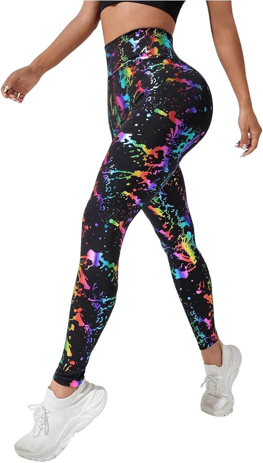 GORGLITTER Women's Neon 80s Leggings Rave High Waisted Y2K Festival Skinny Pants - Image 3