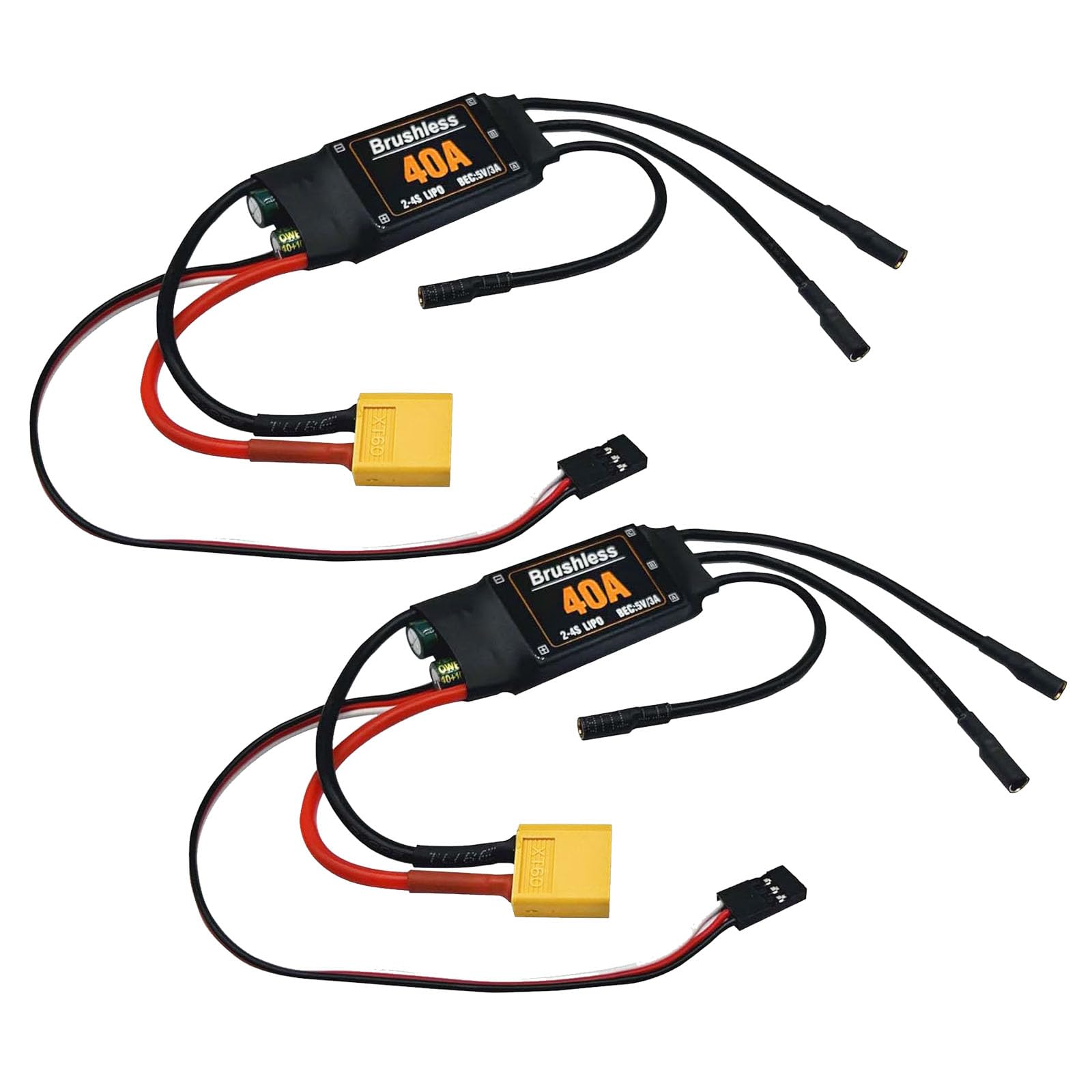 2PCS 40A Electric Brushless Motor Controller,ESC Speed Controller with XT60 and 3.5mm Bullet Plug for RC Drone RC Airplane Helicopter