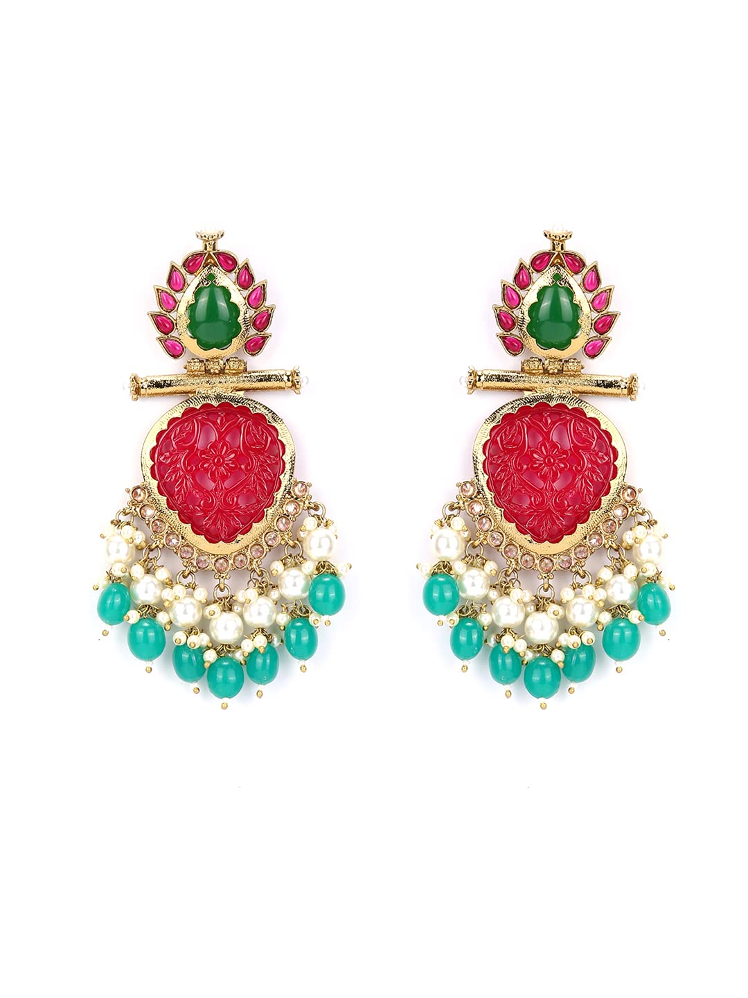 Priyaasi Red & Green Beaded Earrings for Women | Drop of Pearls | Stone-Studded | Gold-Plated | Brass Metal | Pushback Closure | Ethnic Earrings for Women & Girls - Party, Festivals, Weddding, Sangeet (B097XR8GBH) Amazon Price History, Amazon Price Tracker