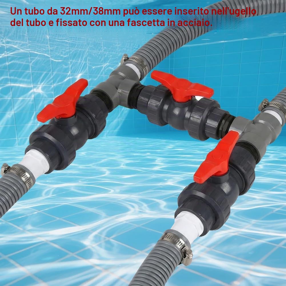 Bypass - Set per piscina, diametro 50 mm, con tubi da 32 mm, 38 mm, pompa di calore solare per piscina
