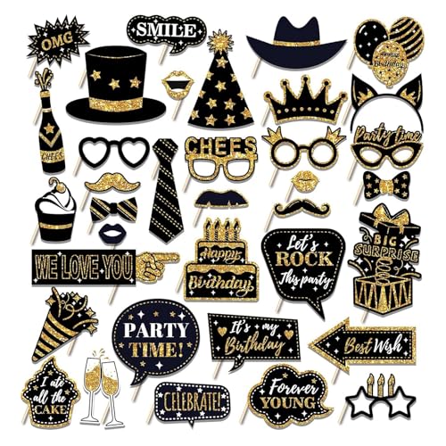 36 Pezzi Accessori Photo Booth Compleanno, Decorazioni Happy Birthday Party Favors Supplies Bday Party Decor, accessori per cabine fotografiche