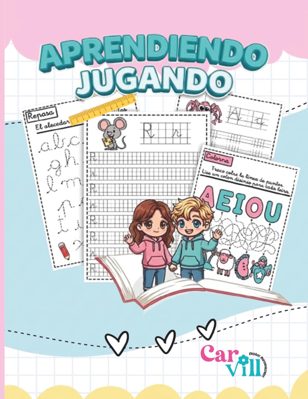 Aprendiendo Jugando: Abecedario para aprender a escribir, colorear y jugar: Cuaderno de trazos y actividades preescolar