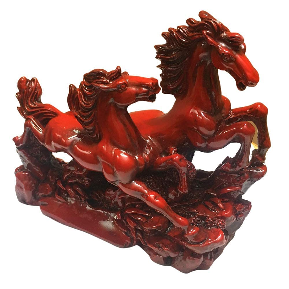 Panacea Feng Shui Two Running Horses Showpiece Big Size Red Color
