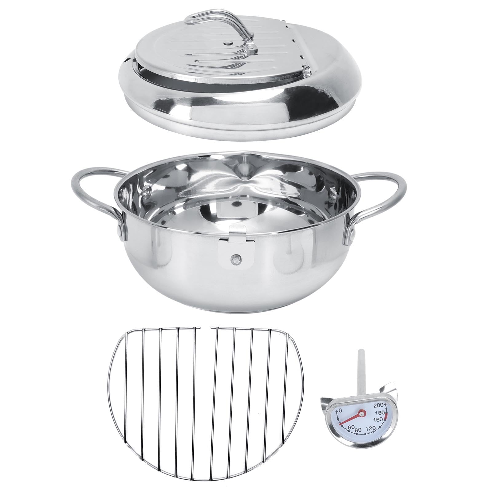 Japanischer Fritteusentopf , 28 Cm , Japanischer Tempura Fritteusentopf aus 201 Edelstahl , Abnehmbar , mit Thermometer f?¡ì1r Pommes Frites , T?pfe