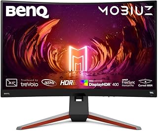 BenQ MOBIUZ EX3210R 32 Inch QHD VA 1000R Curved Gaming Monitor, 165Hz 1ms, HDR400, 90% P3, 2.1ch Speaker, Freesync Premium Pro, Remote control, and PS5/Xbox X Compatible, Metallic Grey