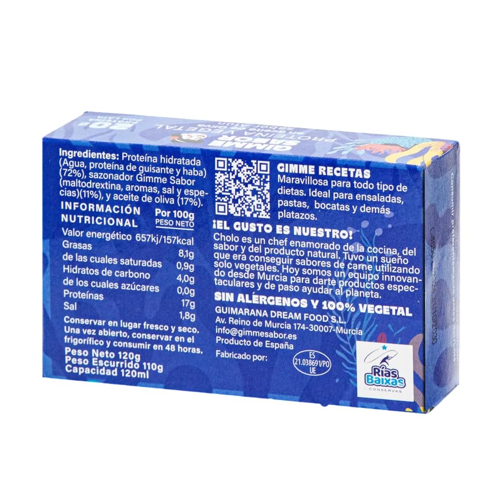 Proteina vegetale gusto Tonno in conserva con olio d'oliva, 20g di proteina per lattina e senza allergeni (Confezione da 6).