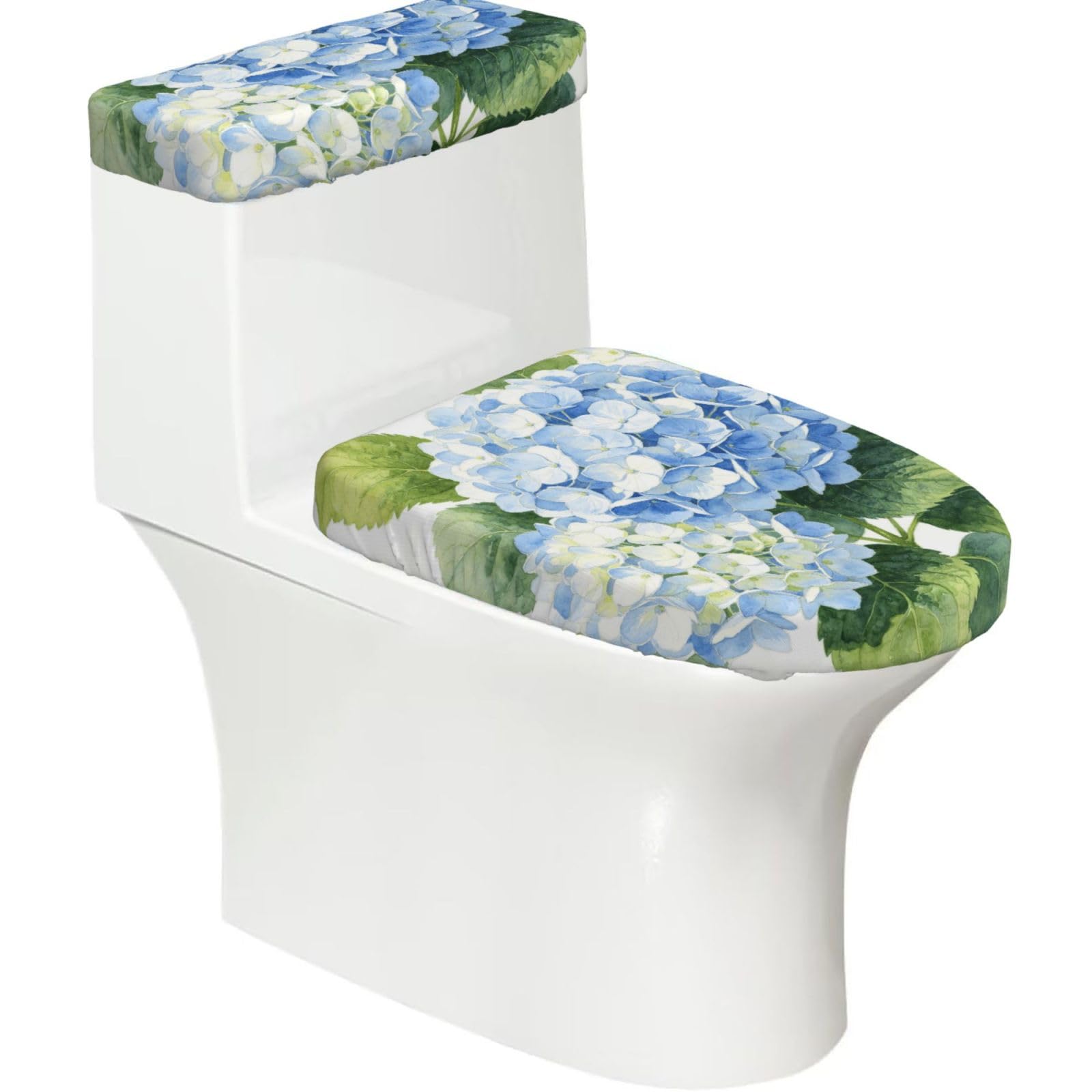 Cntdbu Black Blue Round Bloom Stretchy Toilet Lid And Tank Cover Set-Soft Elastic Bathroom Decor For U Shape Oval