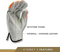ATERET Hi-Vis Heavy Duty Cowhide Leather Work Gloves - 12 Pairs Durable Safety Gloves for Construction, Driving, Landscaping S-3XL