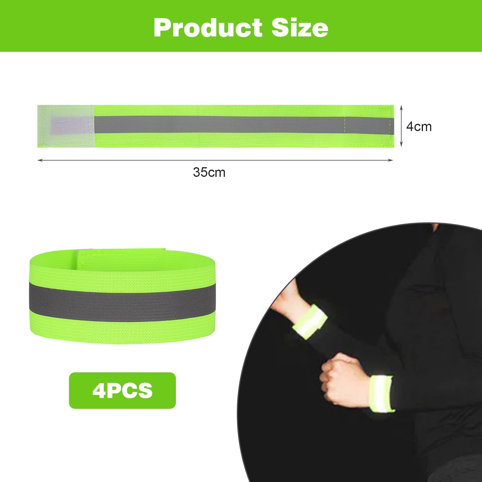 Lot de 4 bracelets réfléchissants - Équipement de sécurité - Haute visibilité - Pour la course, le vélo, le chien