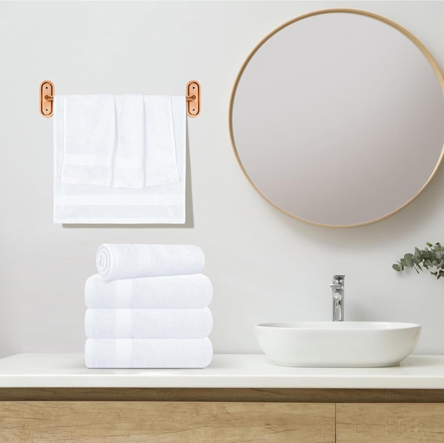 24 Pack Premium Hand Towels – 100% Cotton, Soft & Highly Absorbent – 16x27 Inches, White Bulk Towels for Bathroom, Spa, Gym & Daily Use