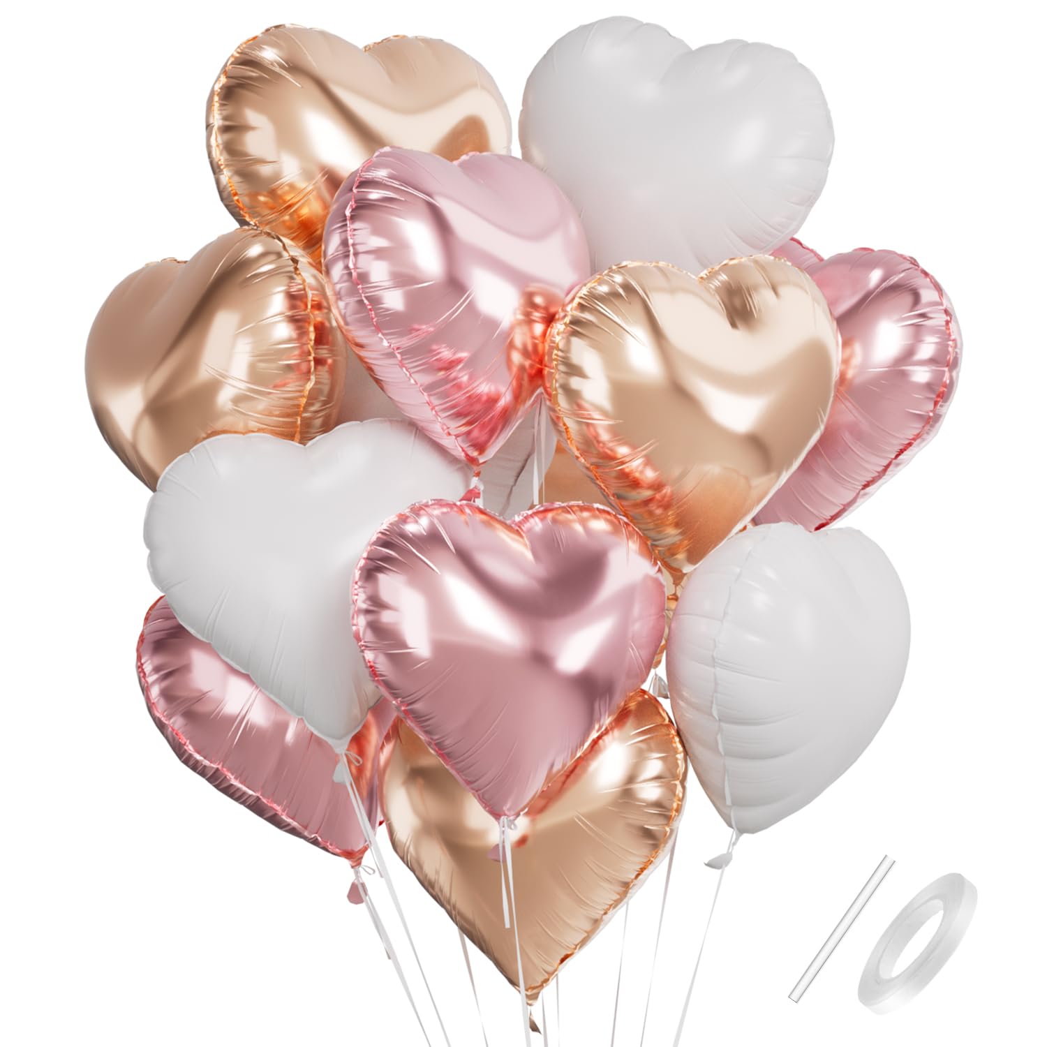 Herz Folienballons, Herzluftballons Rosa Weiß Roségold, 18 Zoll Herz Luftballon Helium, Herzballons Roségold Herzform Folienluftballon, Herzluftballons Hochzeit Romantisch Valentinstag Geburtstagsdeko