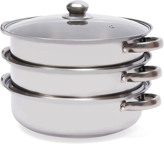 DYRABREST 3 Tier Multi Tier Layer Stainless Steel Steamers Pot For Cooking With Stackable Pan Stackable Pan Insert Lid, Three-layer Steamers, Food Steam, Vegetable Steamer Cooker, Steamer Cookware Pot