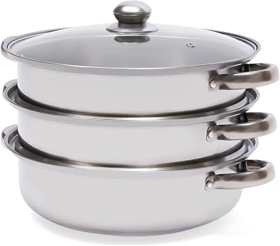 DYRABREST 3 Tier Multi Tier Layer Stainless Steel Steamers Pot For Cooking With Stackable Pan Stackable Pan Insert Lid, Three-layer Steamers, Food Steam, Vegetable Steamer Cooker, Steamer Cookware Pot