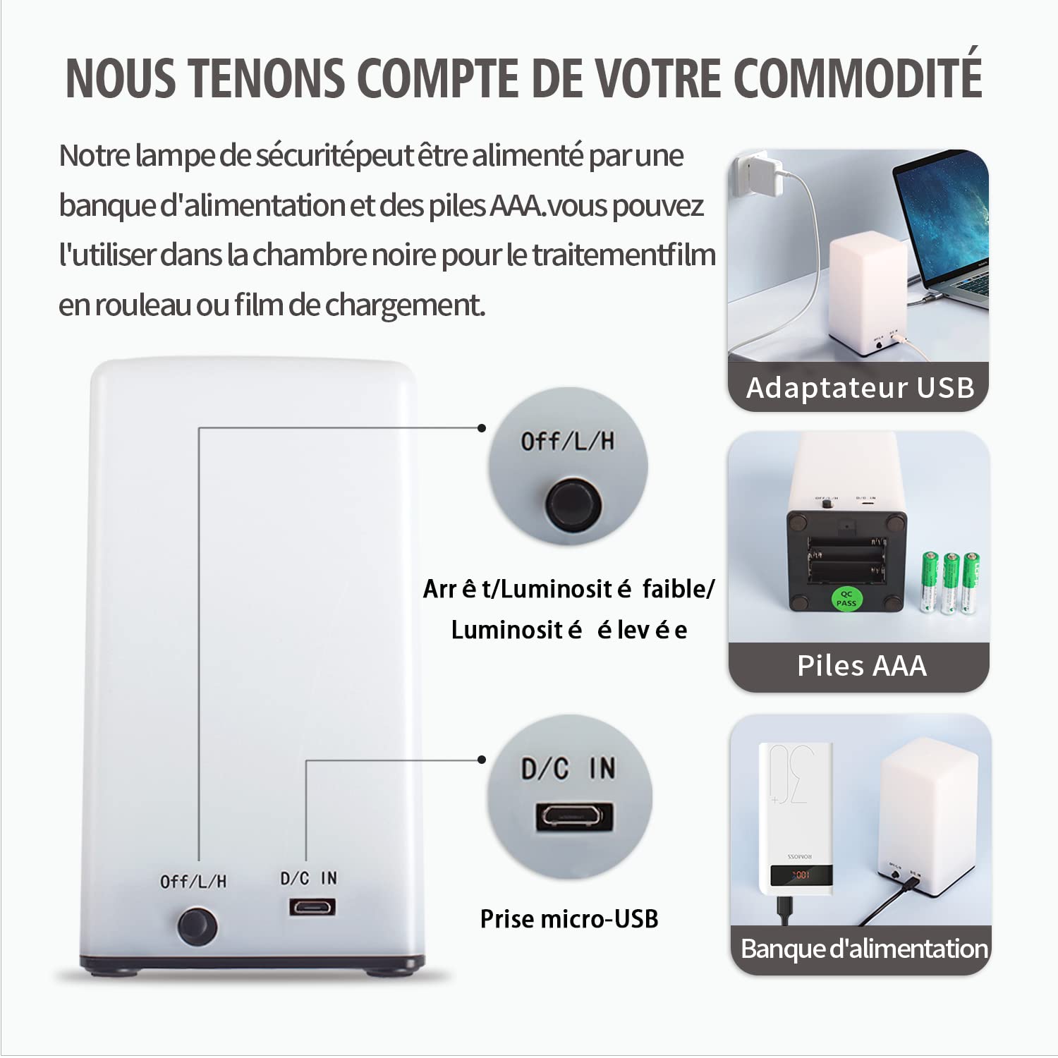 eTone Lampe inactinique (lumière rouge) portable pour chambre noire, longueur d'onde de 635 nm avec câble USB, adaptée au traitement des films N&B et du papier photographique noir et blanc