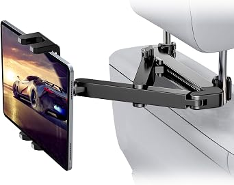 Car Headrest Tablet Holder [3 in 1 Triangle Extension Arm] Tablet Car Mount for Back Seat Road Trip Essentials for Kids, Ipad Car Mount for 4.7"-14.6" Tablets & Phones,iPad Pro Air Mini, Galaxy