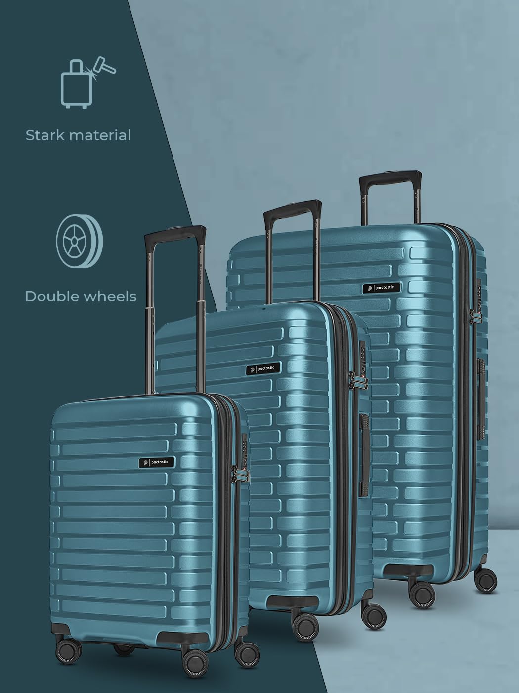 Pactastic Hartschalen Koffer-Set 3-teilig | hochwertiges Polypropylen Material | mit Dehnfalte erweiterbar um 5 cm | 4 Doppelrollen & TSA-Schloss für Damen & Herren (Collection 04)