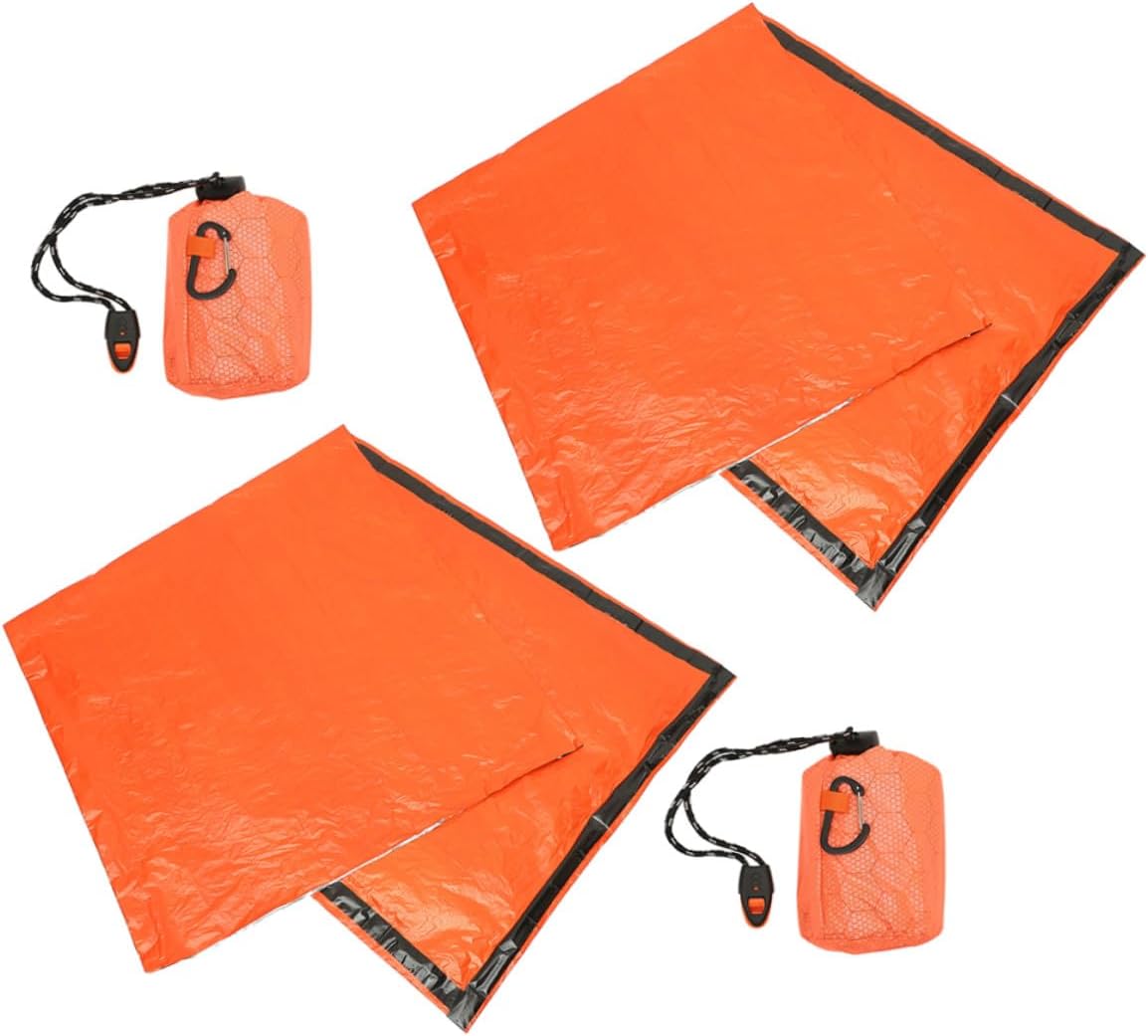 HEMOTON 2pcs Lightweight Pe Aluminum Film Survival Sleeping Bags with Drawstring Storage Pouches Portable Emergency Bivouac Bags for Adult Camping and Outdoor Use