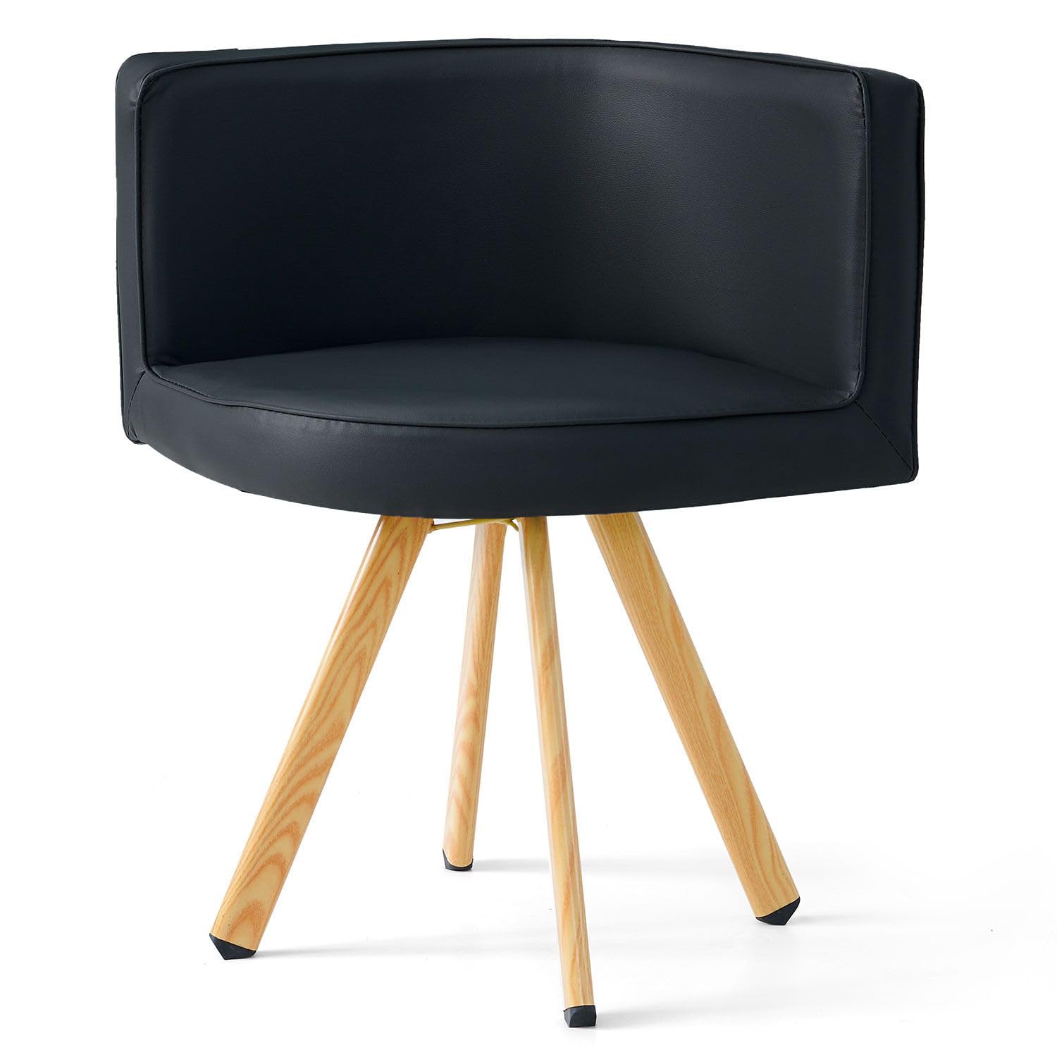 Menzzo Table A Manger Scandinave Oslo avec Chaises Encastrable Revêtement Simili Noir - Pieds Métal Couleur Bois, Assise Moelleuse et Confortable - L90 x P90 x H75 cm