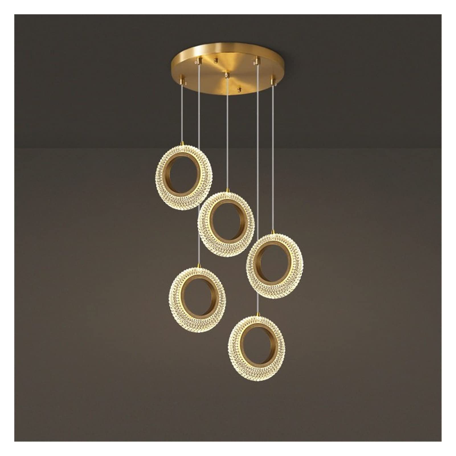 PCXEHUYP Full Copper Stair Crystal Villa Duplex Building Creative Spiral Staircase Ring Long Pendant Light Loft Lamp LED Chandelier (3headlong46cm Threecolors)