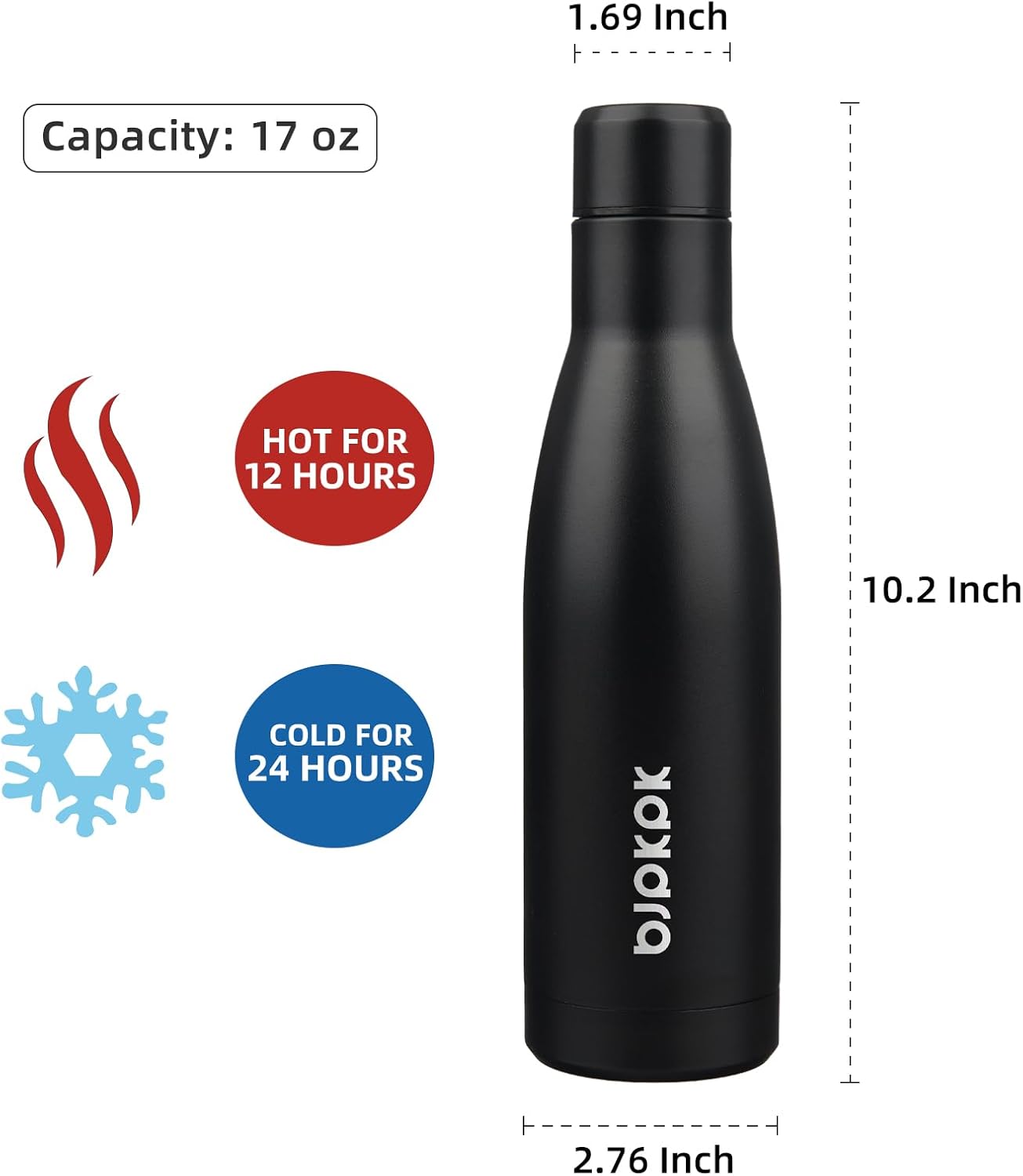 BJPKPK 17oz Insulated Water Bottles Stainless Steel Sports Water Bottles Keep Cold and Hot for Travel Dishwasher Safe,Midnight Black - Image 2