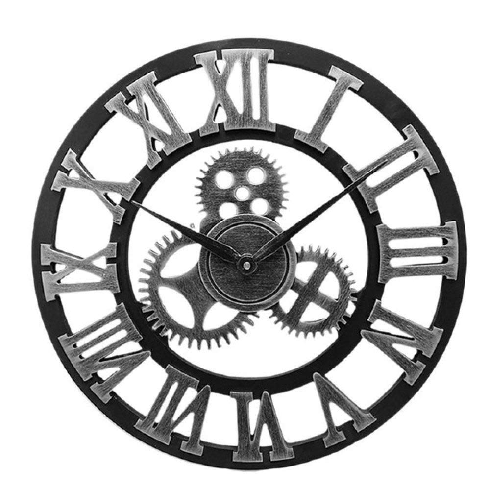 Reloj de Pared Industrial Gear Reloj de Pared Decorativo Reloj de Pared de Estilo Industrial, Plateado, 30 x 30 x 5 cm