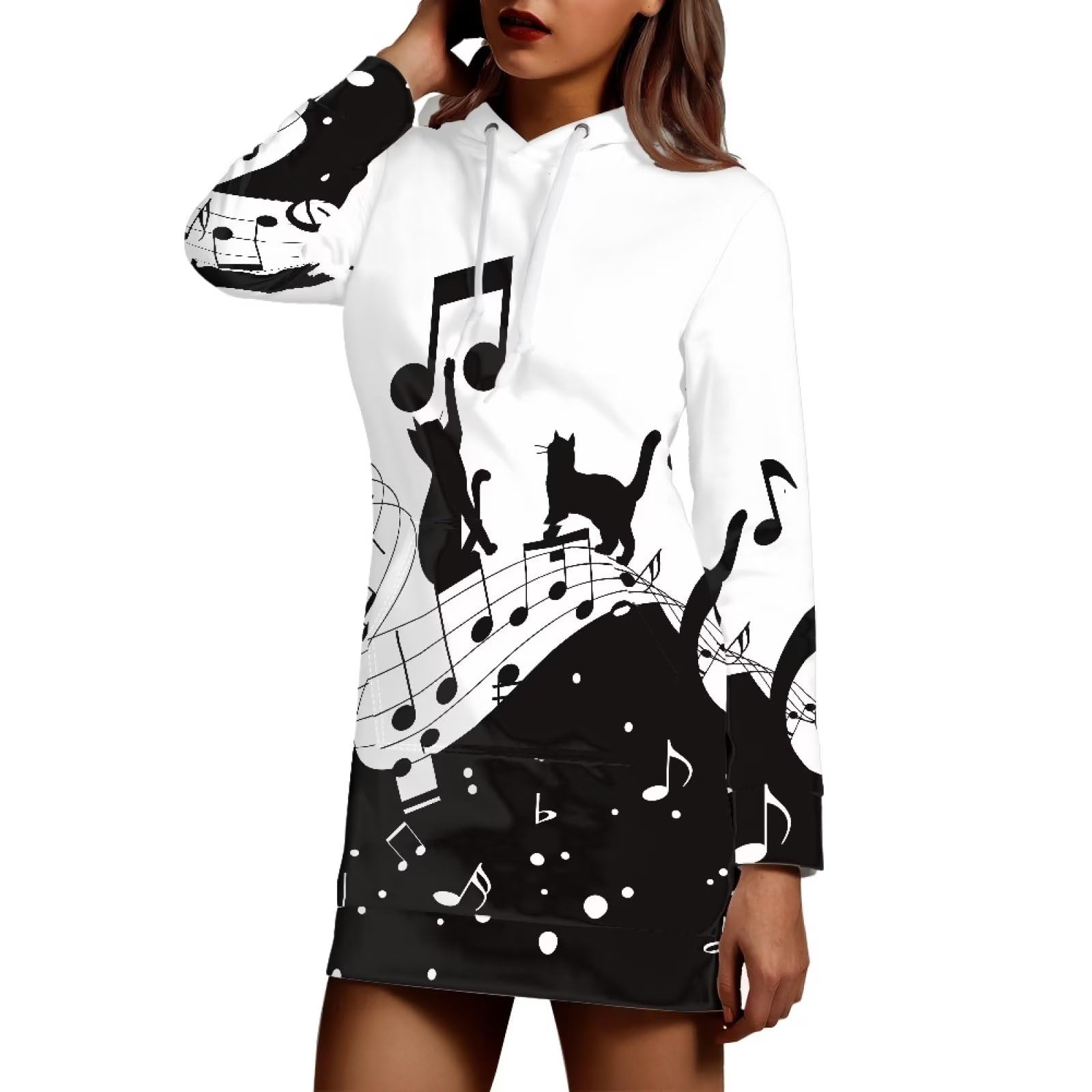 POLERO Robe rétro à capuche avec poche et cordon de serrage à manches longues pour femme