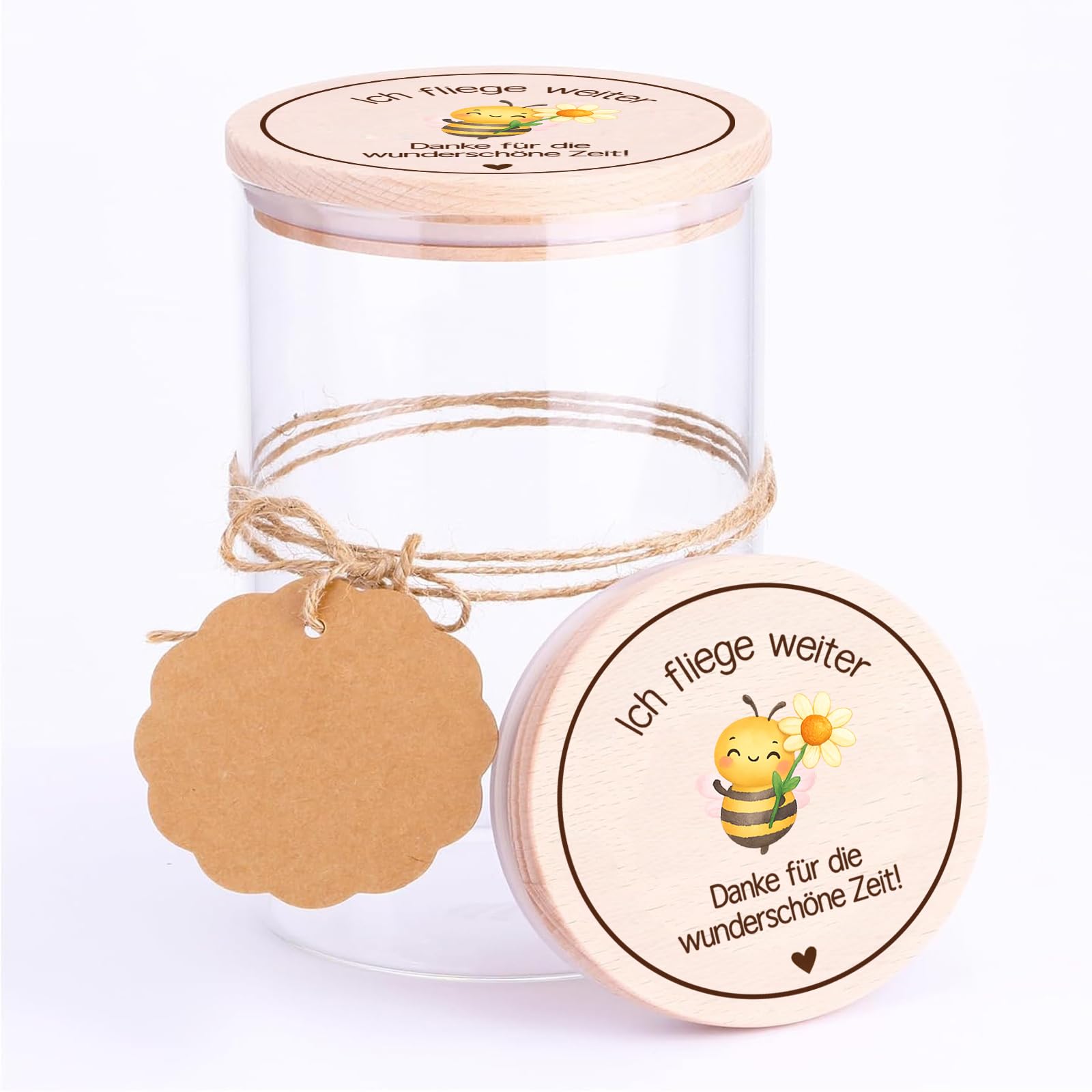 Abschiedsgeschenk Erzieherin, Vorratsglas mit Holzdeckel Biene Motiv, Geschenk Erzieherin, Bonbonglas Dankeschön Geschenk, Abschiedsgeschenk Lehrerin Tagesmutter Kita Schule