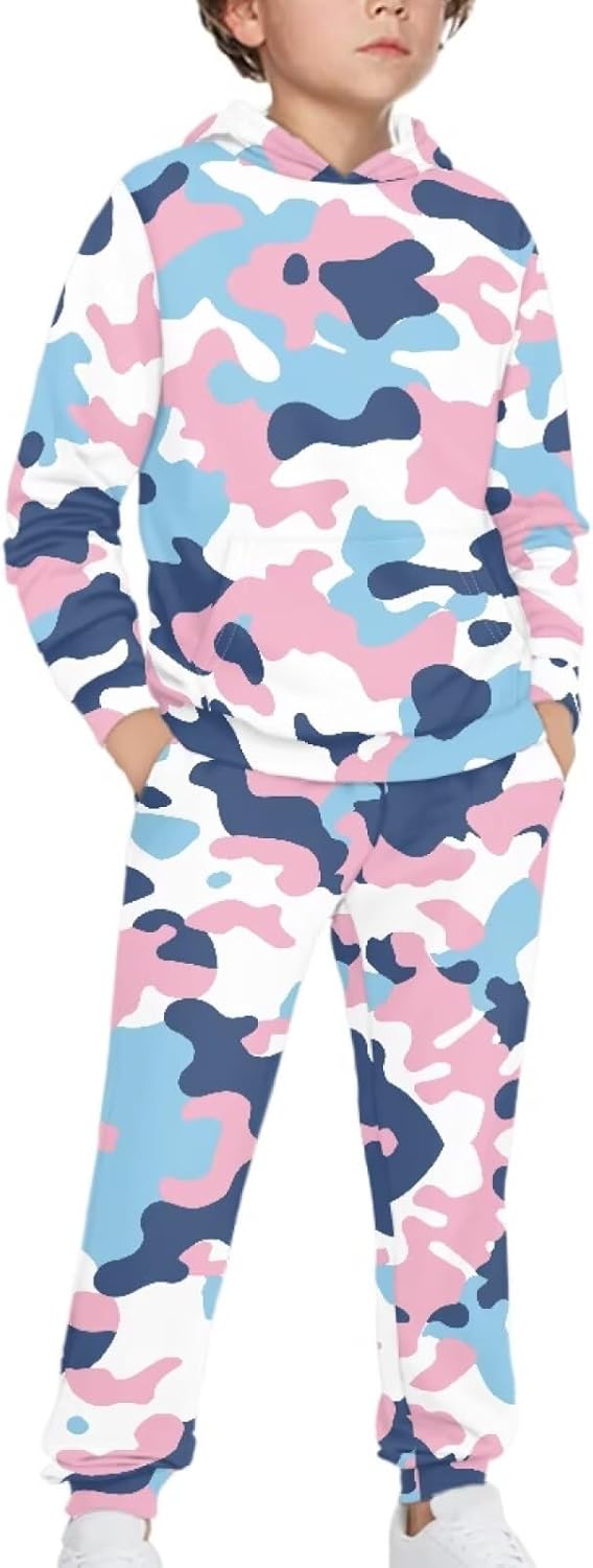 Girls Boys Hooded Sweatshirt and Jogger Sweatpants Kids Tracksuit with Pockets 2 Piece Long Sleeve Jogger Sets 5-12 Years