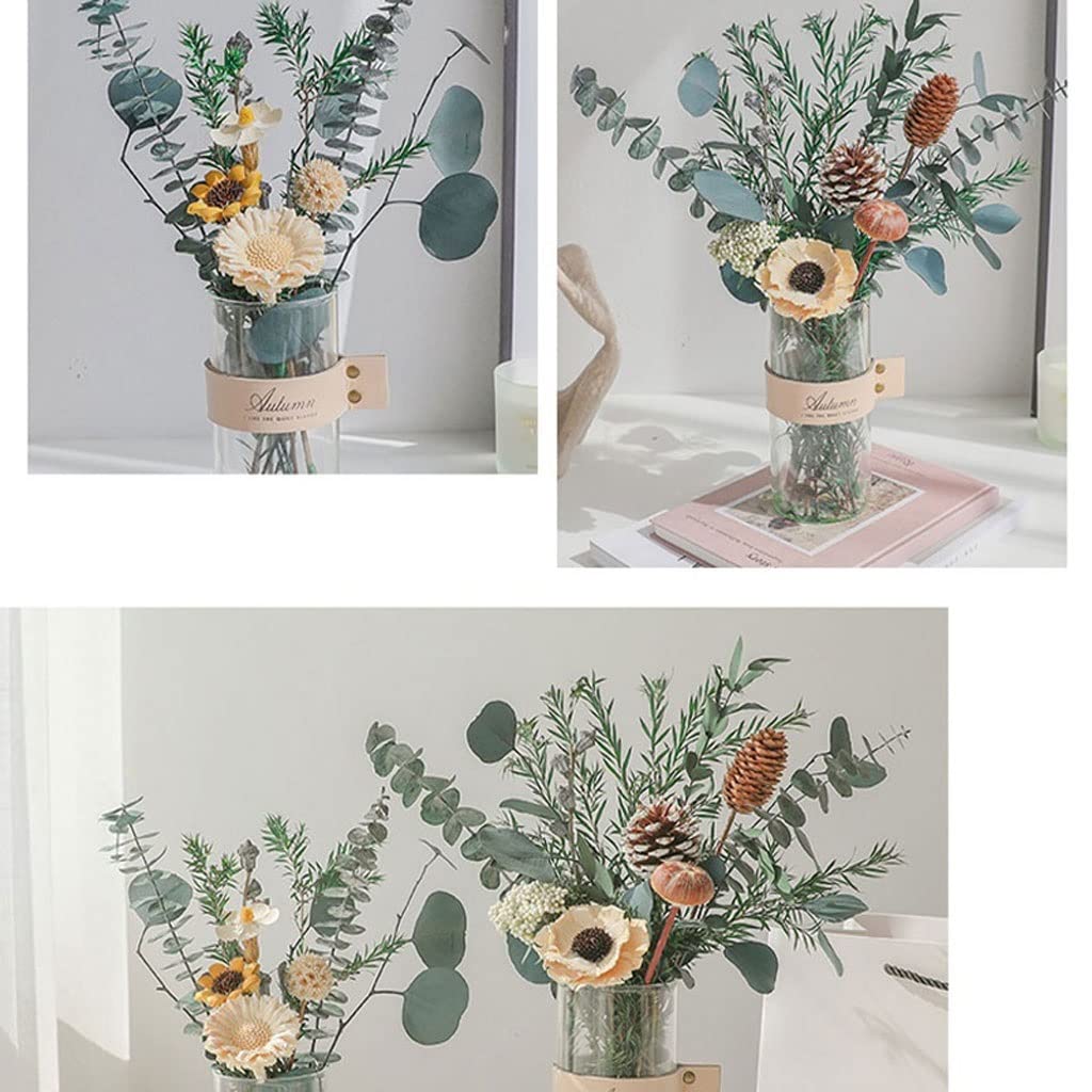 SDdPulse Bouquet di fiori artificiali naturali secchi con vaso, piccole margherite e pigne, decorazione per casa, ufficio, cucina, camera da letto, B
