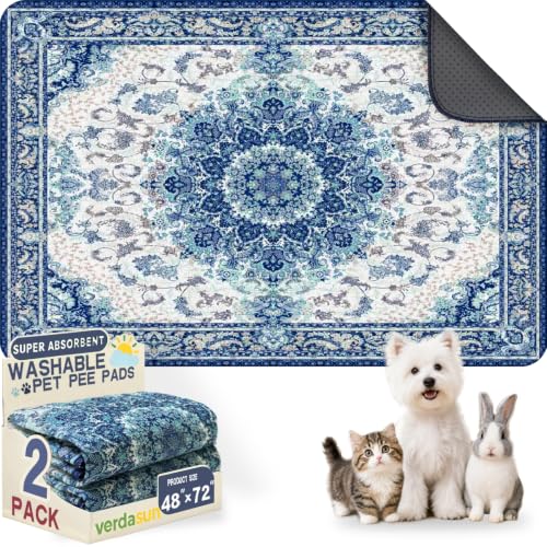 Image of Washable Pee Pads for Dogs, Reusable Puppy Potty Training Pads, Ultra-Absorbent Thick Waterproof Leak-Proof Non-Slip Pads & Mat for Crate, Playpen, Floor, Whelping & Housebreaking , 2 Pack 48 inchx72 inch