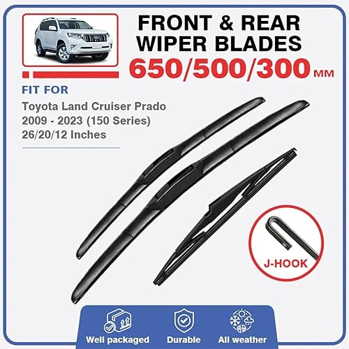 Miniatura 2 de Juego de 3 limpiaparabrisas delantero y trasero compatible con Toyota Prado J 150 J150 2009-2020 parabrisas ventana de 26 + 20 + 12 pulgadas